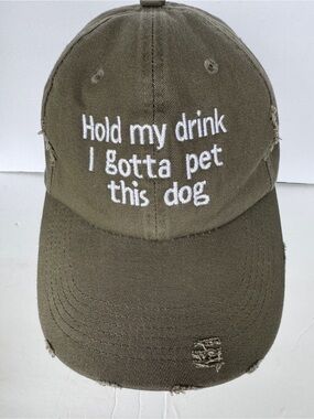 Hold My Drink I Gotta Pet This Dog Distressed Baseball Cap Adjustable Hat